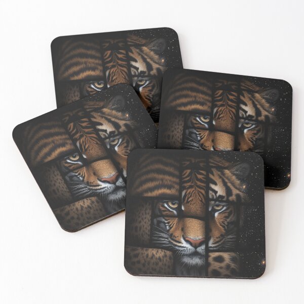 Item preview, Surreal Animal Fur Collage – Tiger, Zebra, Giraffe & Cheetah Textures with Cosmic Glitch Effect designed and sold by ArtiQreate.