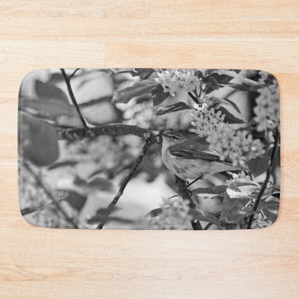 Item preview, All those flowers. Willow Warbler in Bird Cherry tree bw designed and sold by Jouko Lehto Photography.