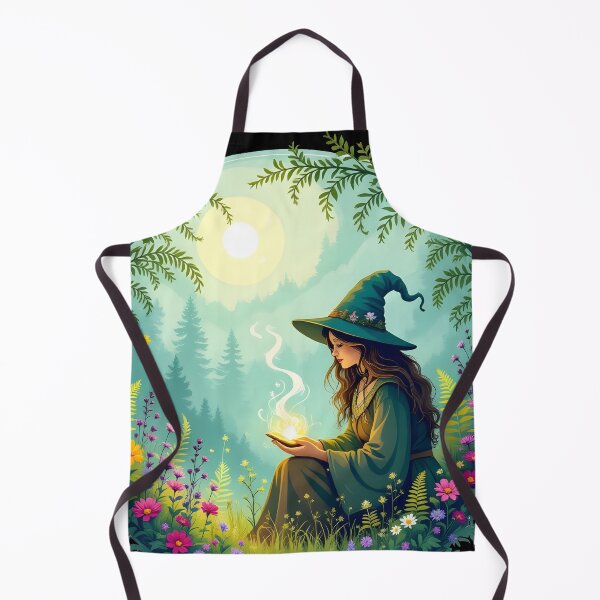 Item preview, Green Witch reading in a magical forest designed and sold by BohoShopHU.