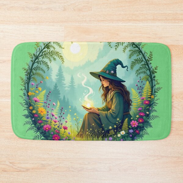 Item preview, Green Witch reading in a magical forest designed and sold by BohoShopHU.