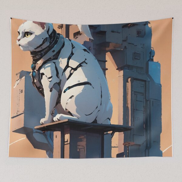 Item preview, Cybernetic Cat – Futuristic Feline Sentinel Art designed and sold by LuxuryApparels.