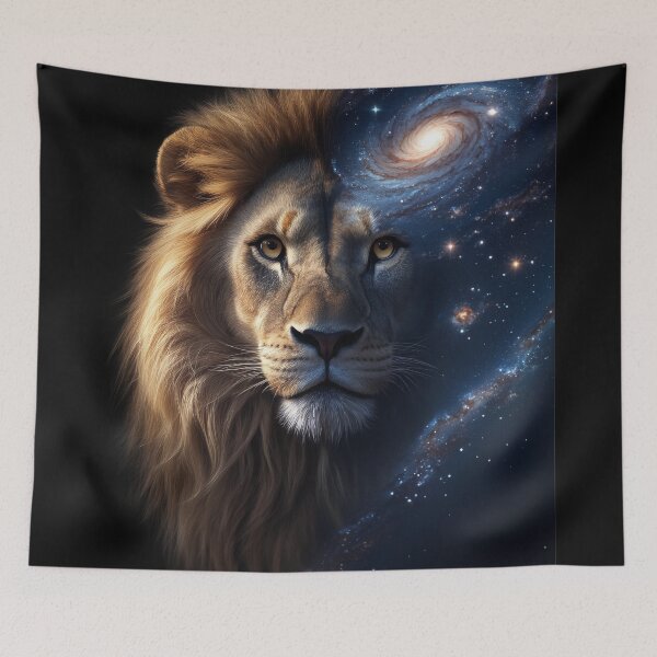Item preview, Cosmic Lion – Hyper-Realistic Lion Portrait Dissolving into Galaxy and Stars designed and sold by ArtiQreate.