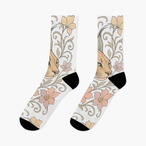 Item preview, Caracal Lynx Surrounded by Elegant Floral Ornament – Boho Wildlife Art designed and sold by Amr Qadi.