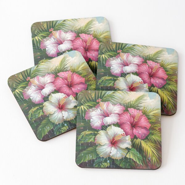 Item preview, Vibrant Tropical Jungle Art – Hibiscus Flowers and Exotic Botanical Leaves designed and sold by MargaretWiktor.