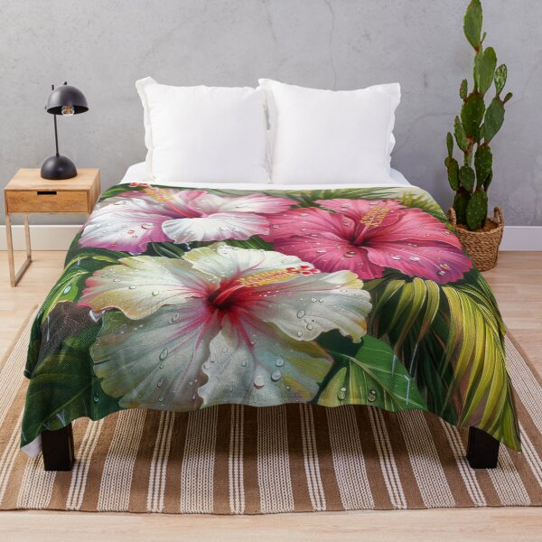 Item preview, Vibrant Tropical Jungle Art – Hibiscus Flowers and Exotic Botanical Leaves designed and sold by MargaretWiktor.