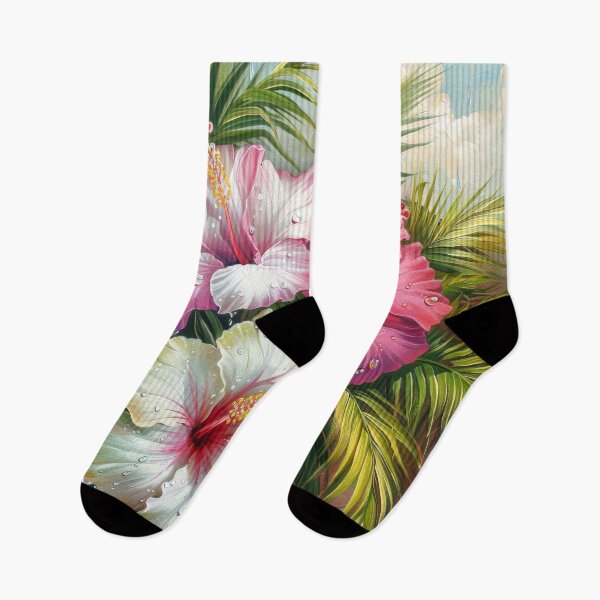 Item preview, Vibrant Tropical Jungle Art – Hibiscus Flowers and Exotic Botanical Leaves designed and sold by MargaretWiktor.