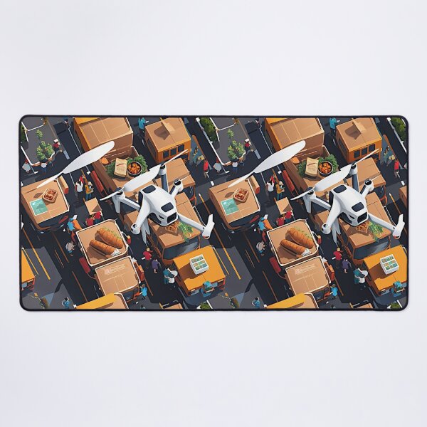 Item preview, Drone Delivery Over Neon Market Street – Futuristic Cityscape designed and sold by LuxuryApparels.