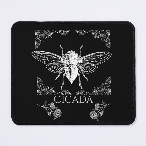 Item preview, Cicada White Line Drawing With Floral Frame Design designed and sold by EarthArtDesigns.
