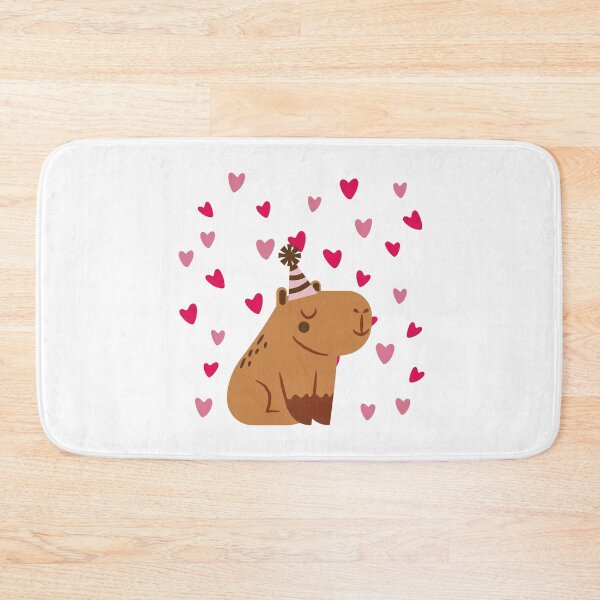 Item preview, Capybara with bonnet, hearts in the background designed and sold by NaturaFotos.