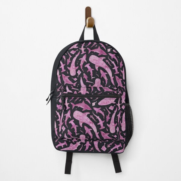 Item preview, Monochrome pink watercolour shark ocean on very dark grey designed and sold by adenaJ.