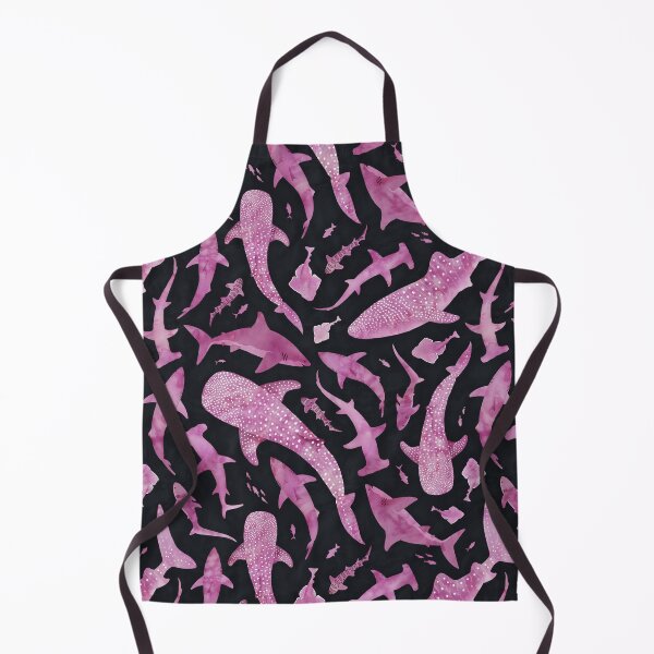 Item preview, Monochrome pink watercolour shark ocean on very dark grey designed and sold by adenaJ.