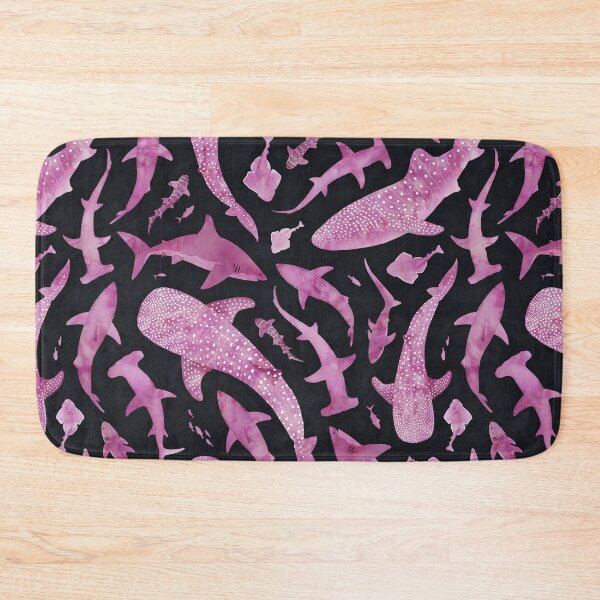 Item preview, Monochrome pink watercolour shark ocean on very dark grey designed and sold by adenaJ.
