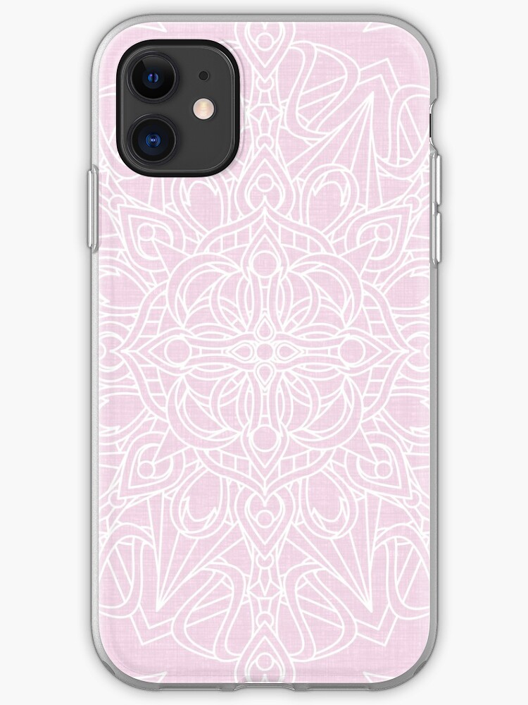 White Mandala On Pale Pink Linen Textured Background Iphone Case