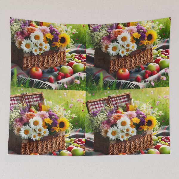 Item preview, Sunny Picnic Aesthetic – Plaid, Basket Fruits in Field designed and sold by EmeraldeaArt.
