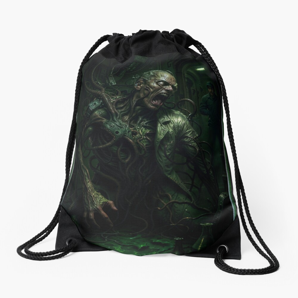 Space Station Terror, A Grotesque Mutation Of Biological Horror Astonishing AI Concept Art by Xzendor7 Decorative Art Print Drawstring Bag