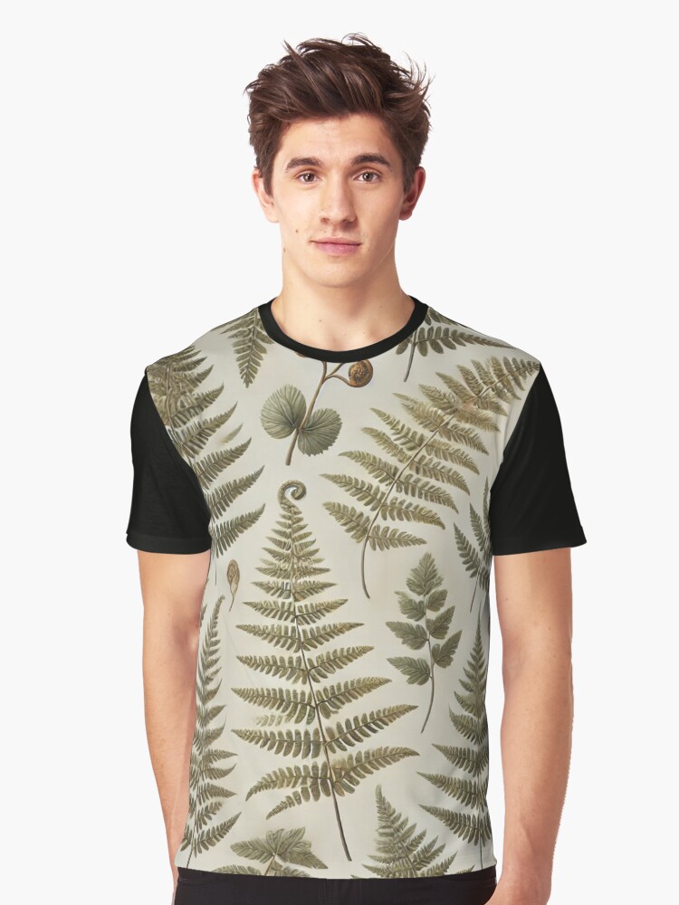 Aperçu 1 sur 5. T-shirt graphique avec l'œuvre Motif de fougère nord-américaine sans couture créée et vendue par lingang.
