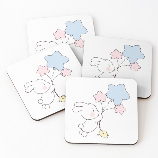 Item preview, White Bunny Flying with Balloons Cute Kawaii Animal Illustration designed and sold by Blueprint&co.
