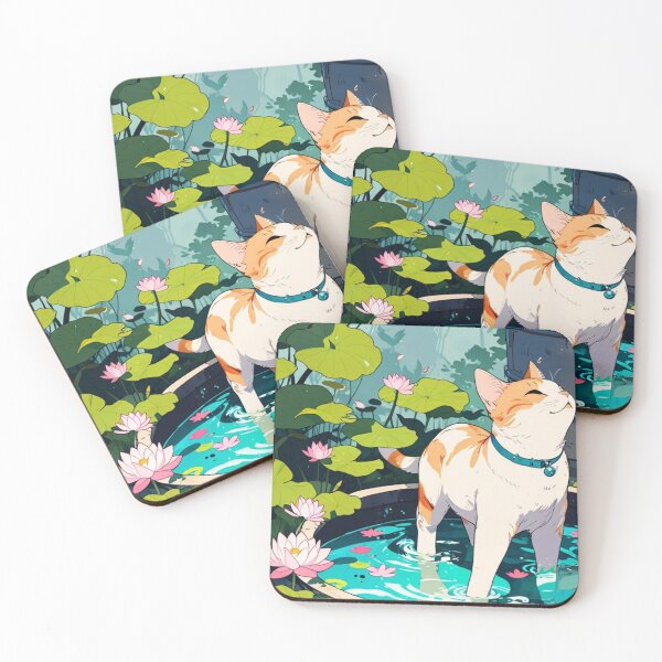 Item preview, Cat in a pond with lotus flowers designed and sold by ChromaStyle.