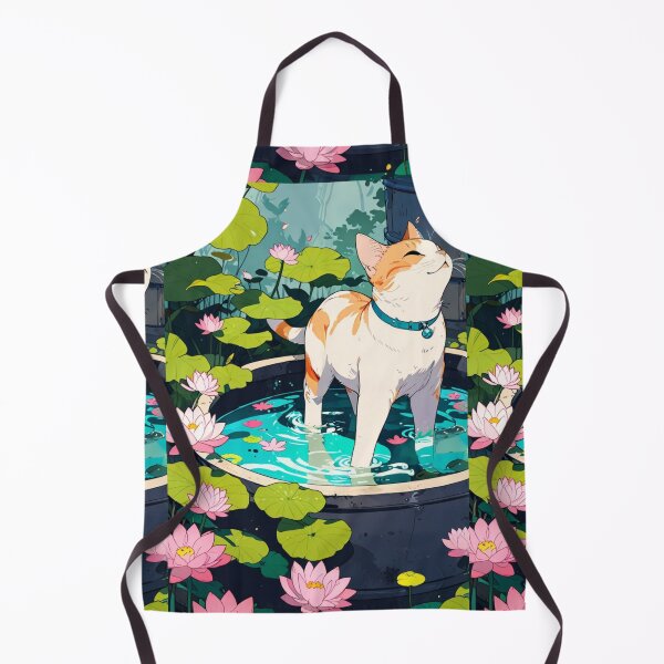 Item preview, Cat in a pond with lotus flowers designed and sold by ChromaStyle.