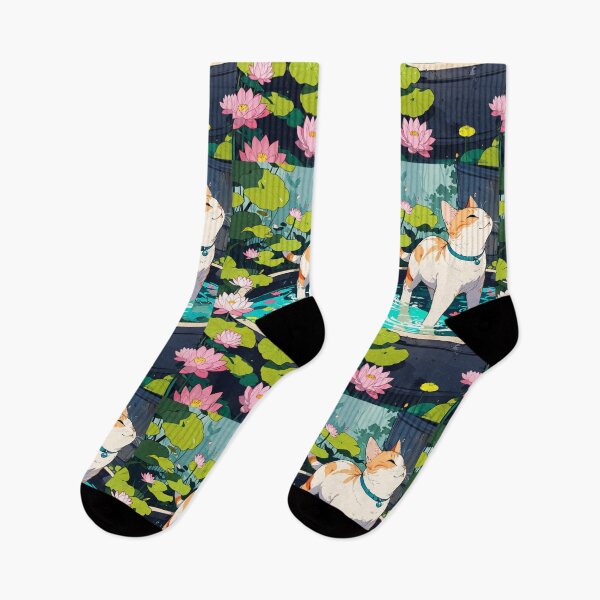 Item preview, Cat in a pond with lotus flowers designed and sold by ChromaStyle.