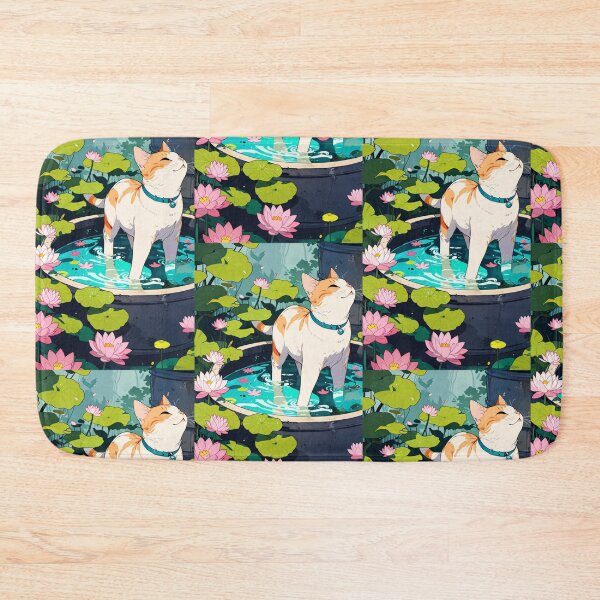 Item preview, Cat in a pond with lotus flowers designed and sold by ChromaStyle.