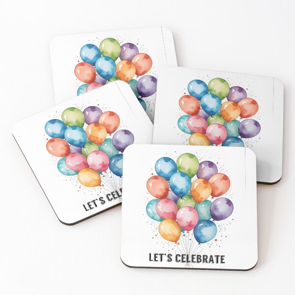 Item preview, Let’s celebrate balloons balloon watercolor art paint illustration text designed and sold by cheekylorns.