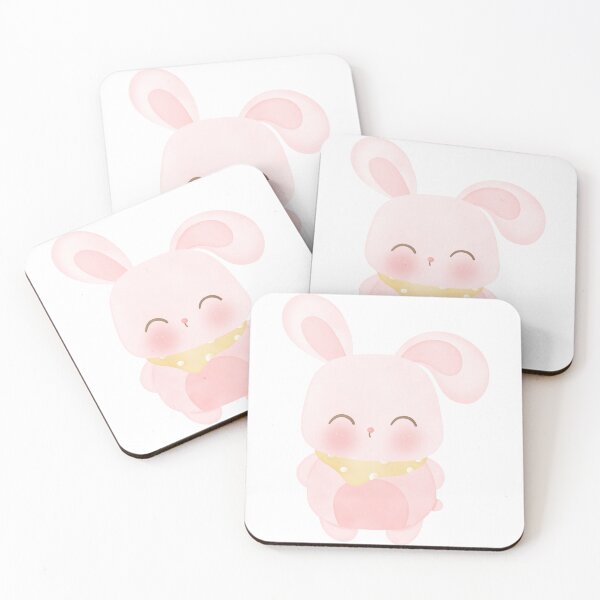 Item preview, Pastel Pink Bunny with Floppy Ears and Yellow Bandana Kawaii Animal Art designed and sold by Blueprint&co.