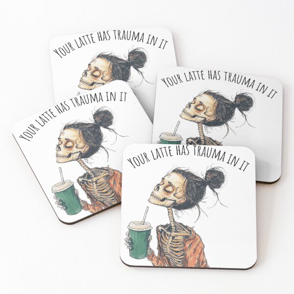 Item preview, Burntout Barista Skeleton with Latte Trauma | Work Anxiety and Dark Humor designed and sold by Envision Designs.