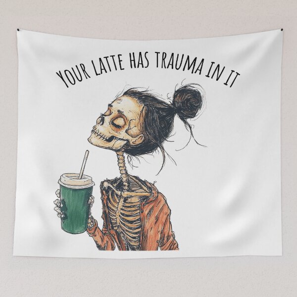 Item preview, Burntout Barista Skeleton with Latte Trauma | Work Anxiety and Dark Humor  designed and sold by Envision Designs.