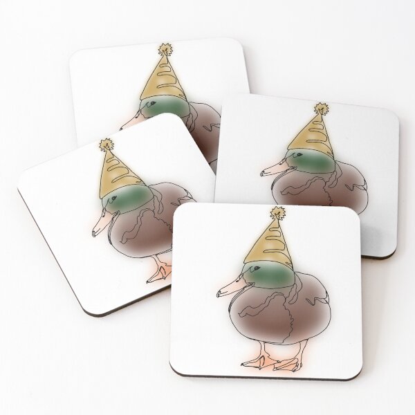 Item preview, Watercolour Mallard Duck Line Drawing with yellow Birthday Hat designed and sold by Ashley’sAnimalz.