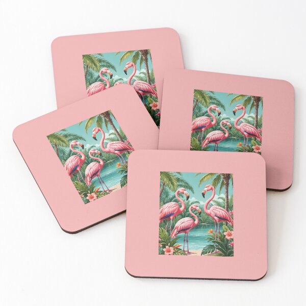 Item preview, Flamingos at beach tropical palm tree hibiscus flamingo gifts designed and sold by cheekylorns.