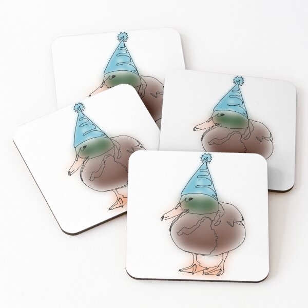Item preview, Watercolour Mallard Duck Line Drawing with blue Birthday Hat -animalzinhats designed and sold by Ashley’sAnimalz.