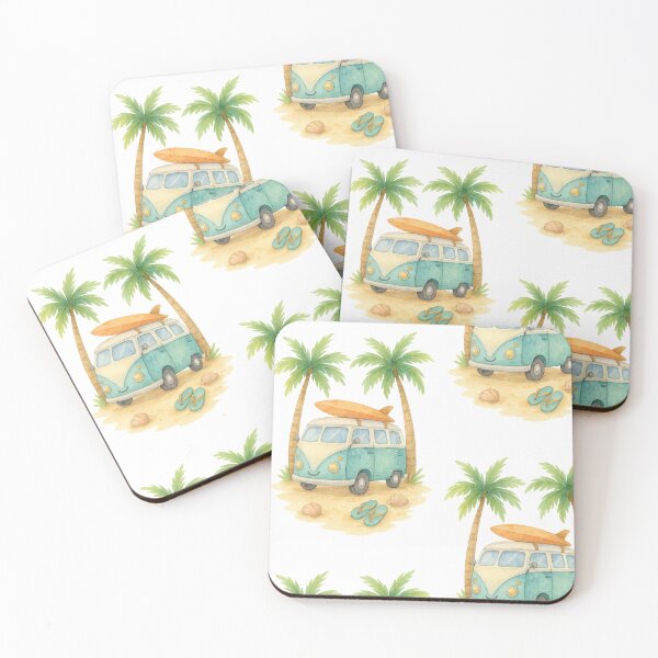 Item preview, Water Color Summer Vibes Summer Surf Van designed and sold by MeroroGraphics.