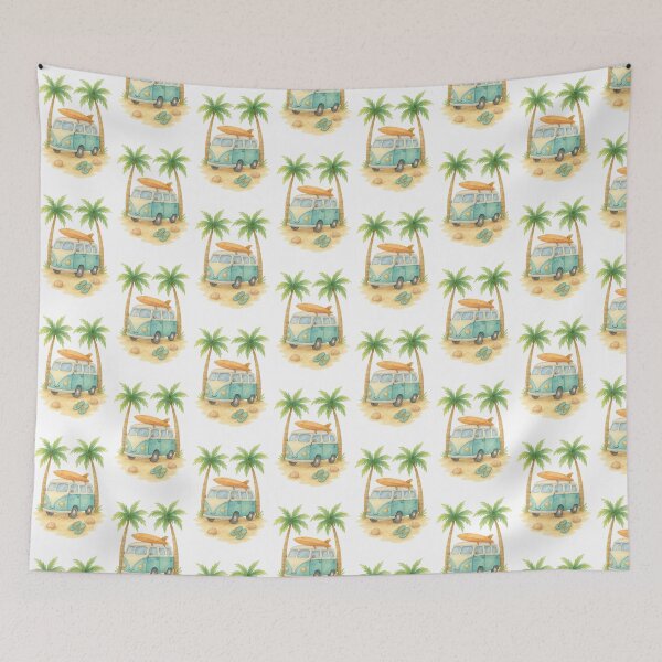 Aperçu de l'œuvre Aquarelle Ambiance estivale Van de surf d'été créée et vendue par MeroroGraphics.