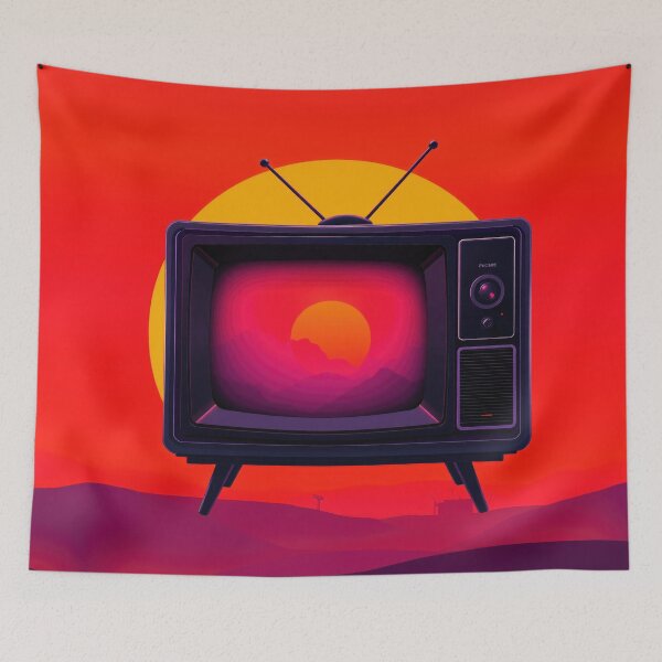 Item preview, Fondo de pantalla retro de TV al atardecer designed and sold by CTM ArtStudio.