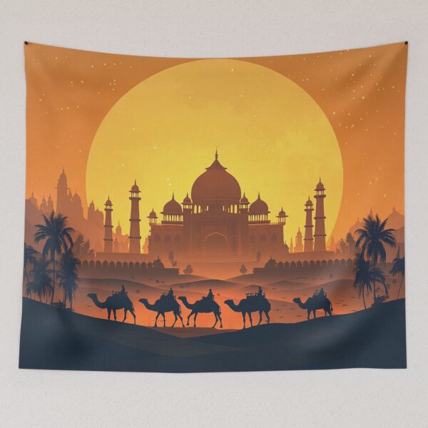 Item preview, Rajasthan Desert Sunset – India Palace and Camel Silhouette designed and sold by Myra365Art.