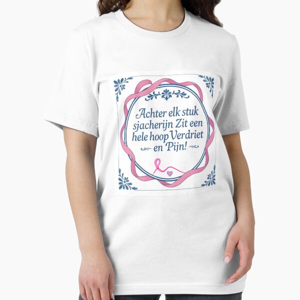 A dutch DelfsBlue with pink ribbon tile design saying Behind each grumpy one hides a whole lot of pain and sorrow. It is about vreast Cancer Survivors like me. Essential T-Shirt