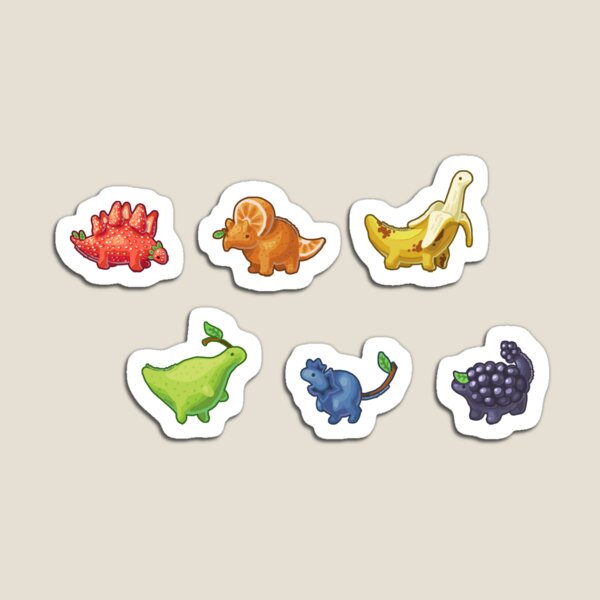 Vista previa del artículo con la obra «Dinosaurios de frutas», diseñado y vendido por Sarah Shattuck.