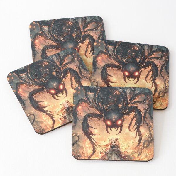 Item preview, Giant Animal Fiery Spider God Looming Over Tiny Girl Warrior in Burning Forest designed and sold by mildaclairmo.