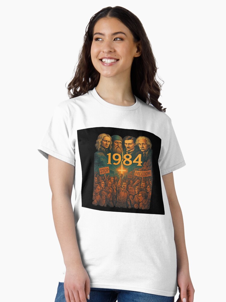 Aperçu 2 sur 7. T-shirt classique avec l'œuvre Ils ont construit l'avenir – Nous l'avons brisé (Collection 1984) créée et vendue par MRMAGICAL.