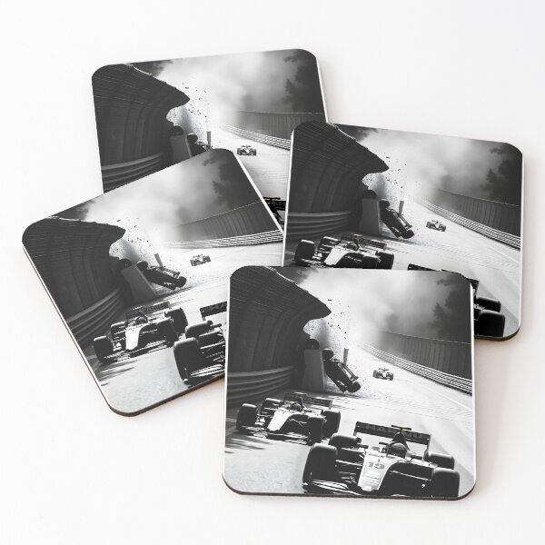 Item preview, Black & White Formula One Crash Print – Monza Circuit F1 Racing Photography, High-Speed Motorsport designed and sold by apixelwall.