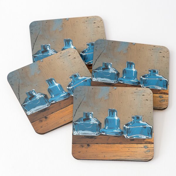 Item preview, Vintage ink blue glass bottles designed and sold by WildLadyWood.