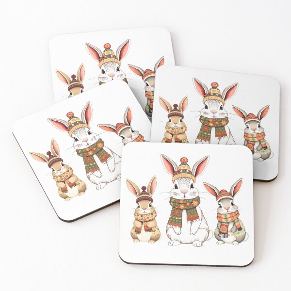 Item preview, Whimsical Christmas Bunny Folk Art Set designed and sold by NaughtyMeow.