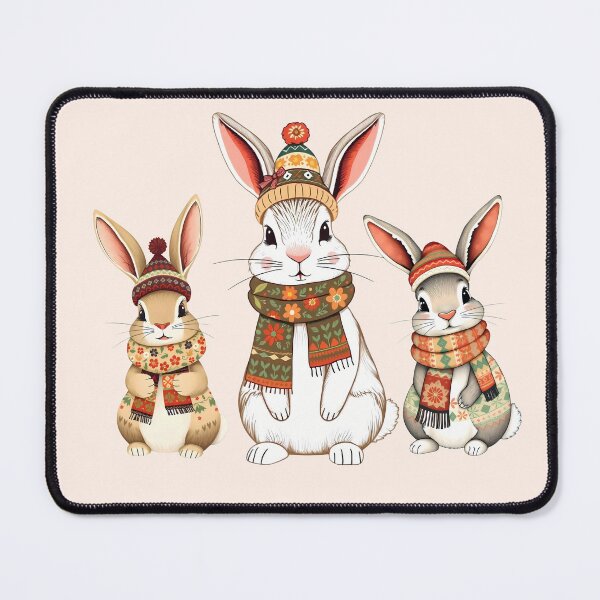 Item preview, Whimsical Christmas Bunny Folk Art Set designed and sold by NaughtyMeow.