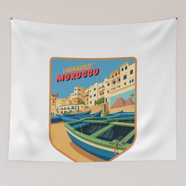 Item preview, Taghazout Morocco Coastal Scene - Colorful Seaside Illustration with Boats designed and sold by Blurbean.
