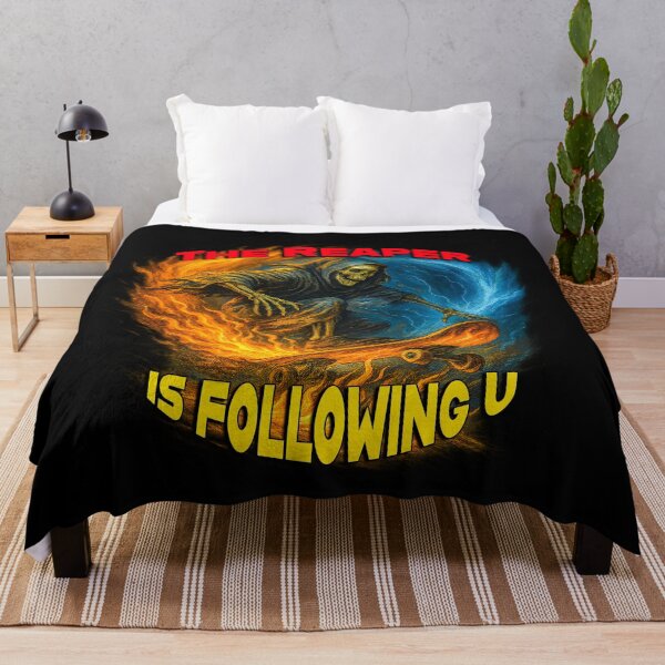 Item preview, The Reaper Is Following U – Flaming Skeleton Skater Design designed and sold by Michael van der Hoorn.