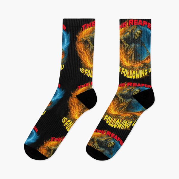Item preview, The Reaper Is Following U – Flaming Skeleton Skater Design designed and sold by Michael van der Hoorn.