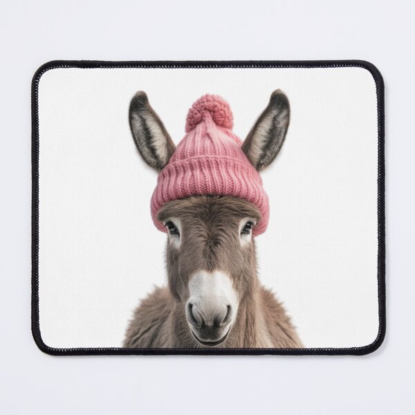Artikelvorschau, Gemütlicher Esel mit rosa Wintermütze, trendiges Tiermode-Kunstwerk entworfen und verkauft von LazyOwlStore.