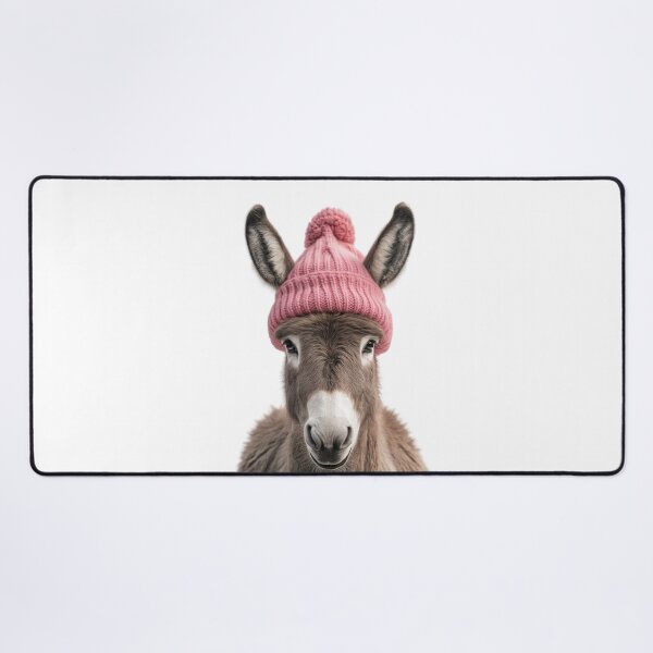 Item preview, Cozy Donkey Wearing Pink Winter Hat Trendy Animal Fashion Artwork designed and sold by LazyOwlStore.