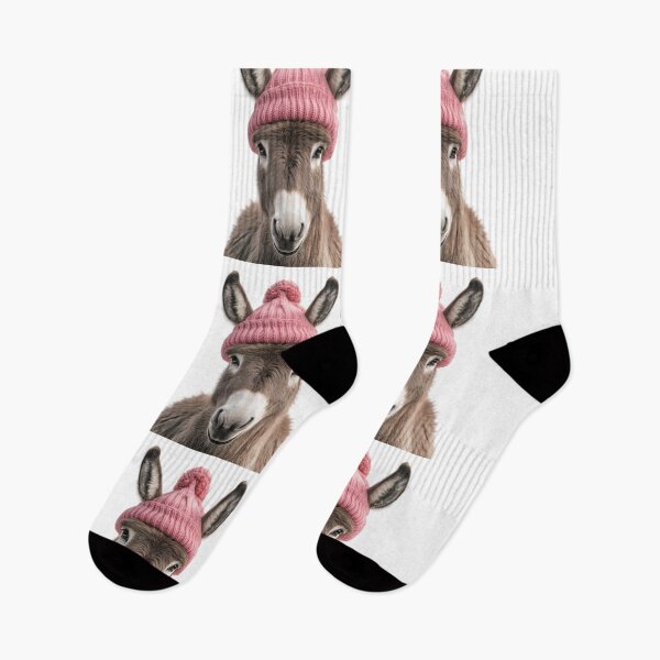 Item preview, Cozy Donkey Wearing Pink Winter Hat Trendy Animal Fashion Artwork designed and sold by LazyOwlStore.